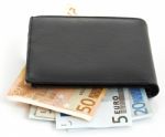 Black Wallet In Euro Notes Stock Photo