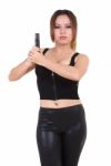 Woman And Gun Stock Photo