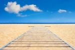 Beautiful Beach And Sea With Wooden Floor Stock Photo