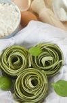 Traditional Italian Raw Homemade Spinach Pasta Stock Photo