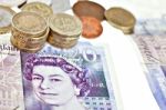 Uk Sterling Money Notes And Coins Stock Photo