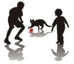 Children Play With A Cat Stock Photo