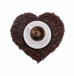 Coffee With Heart Shape Bean Stock Photo