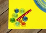 Bright Colored Background Items For Quilling (paper, Ruler) Stock Photo