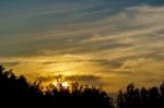 Dramatic Cloudy Sky In Twilight Time Stock Photo