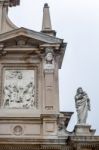 Statue At Santi Bartolomeo E Stefano Church In Bergamo Stock Photo