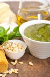 Italian Traditional Basil Pesto Pasta Ingredients Stock Photo