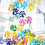 Color Handprints Represents Artwork Watercolor And Colorful Stock Photo