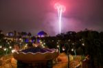 Firework Above Arabian Building At Tokyo Disney Sea Stock Photo