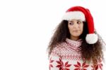 Young Female Wearing Christmas Hat Stock Photo