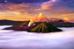 Mount Bromo Volcano (gunung Bromo)in Bromo Tengger Semeru National Park, East Java, Indonesia Stock Photo