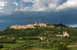 San Biagio Church And Montepulciano Tuscany Stock Photo