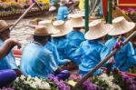 Beautiful Flower Boats In Floating Parade Stock Photo