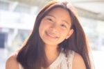 Portrait Of Thai Student Teen Beautiful Girl Happy And Relax Stock Photo