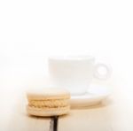 Colorful Macaroons With Espresso Coffee Stock Photo