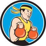 Strongman Lifting Kettlebell Circle Cartoon Stock Photo