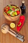 Wooden Bowl With Salad Stock Photo