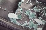 Broken Glass On Car Seat Stock Photo