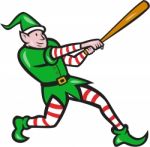 Elf Baseball Player Batting Isolated Cartoon Stock Photo