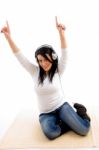 Front View Of Dancing Woman On An Isolated White Background Stock Photo