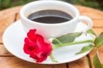 Cup Of Black Coffee In Home Garden Stock Photo