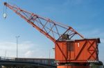 Red Crane In Venice Stock Photo