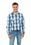 Smiling Young Guy Standing Stock Photo