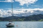 Yachts Moored On The Lake At Attersee Stock Photo