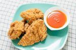 Fried Chicken With Chili Sauce Stock Photo