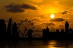 Dramatic London Skyline With Sunset Stock Photo