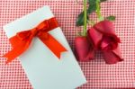 Valentines Gift Box With A Red Bow On Red Background Image Of Va Stock Photo