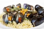 Seafood Fusilli Pasta Stock Photo