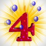 Number Four Party Means Wax Cake Candle Or Birthday Candle Stock Photo