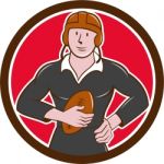 Vintage Nz Rugby Player Hold Ball Circle Cartoon Stock Photo