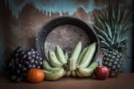 Bananas And Fruits On A Wooden Table Stock Photo