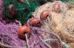 Some Fishing Nets On The Quayside At Latchi In Cyprus Stock Photo