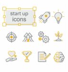 Thin Line Icons Set, Linear Symbols Set,  Start Up Stock Photo