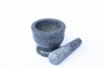 Stone Mortar And Pestle On White Background Stock Photo