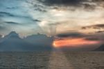 Sunset Over Lake Atitlan In Panajachel In Guatemala Stock Photo