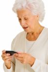 Old Woman With Mobile Stock Photo