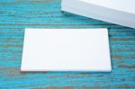 Business Card On Wood Desk Stock Photo