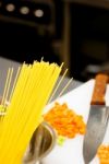 Italian Spaghetti Pasta On Kitchen Stock Photo