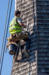 Horsted Keynes, Sussex/uk - October 8 : Steeplejack Working On T Stock Photo