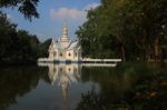 Marble Church Centered Shady Pond Stock Photo