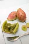 Opuntia Ficus-indica Cactus Fruits Opened On A White Background Stock Photo