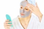 Woman With Beauty Mask Stock Photo