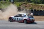 Car Spinning Off The Track At Brand's Hatch Kent Stock Photo