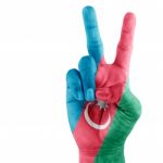 Flag Of Azerbaijan On victory Hand Stock Photo