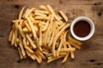 Fries French Ketchup Still Life Flat Lay Stock Photo