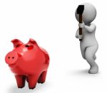 Piggybank Character Indicates Spending Word And Banking 3d Rende Stock Photo